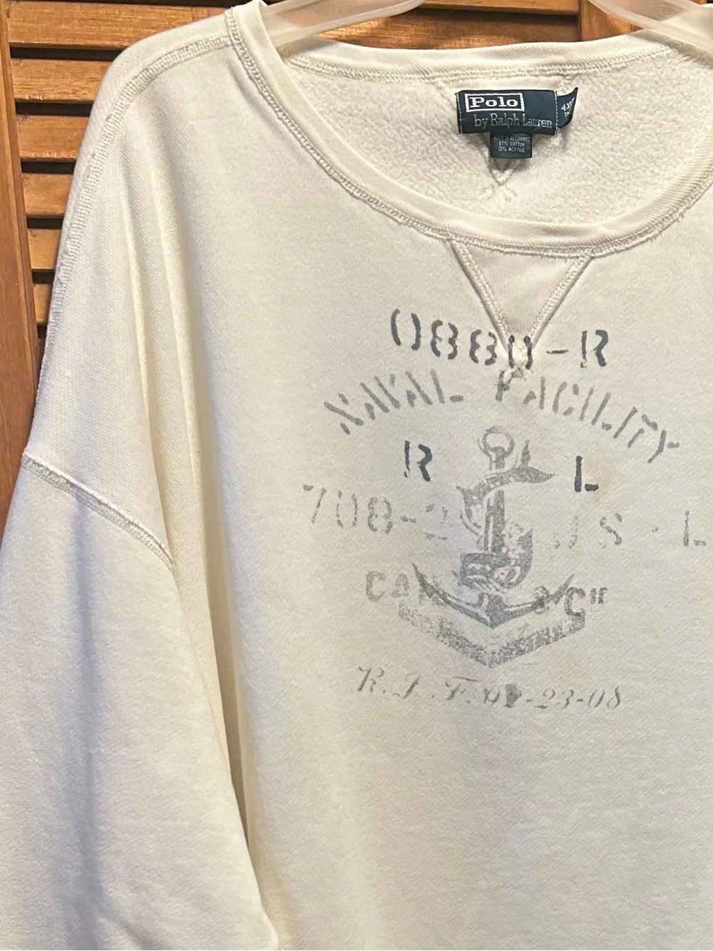 Polo Ralph Lauren Cream Crewneck Sweatshirt with Faded Anchor Graphic